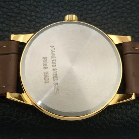 Vintage 1977 Montine Of SwitzerlandManual Mens Gold Watch W/Leather Strap